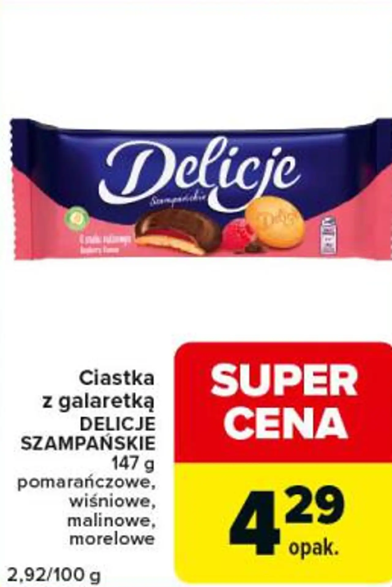 Ciastka z galaretką DELICJE SZAMPAŃSKIE 147 g pomarańczowe, wiśniowe, malinowe, morelowe