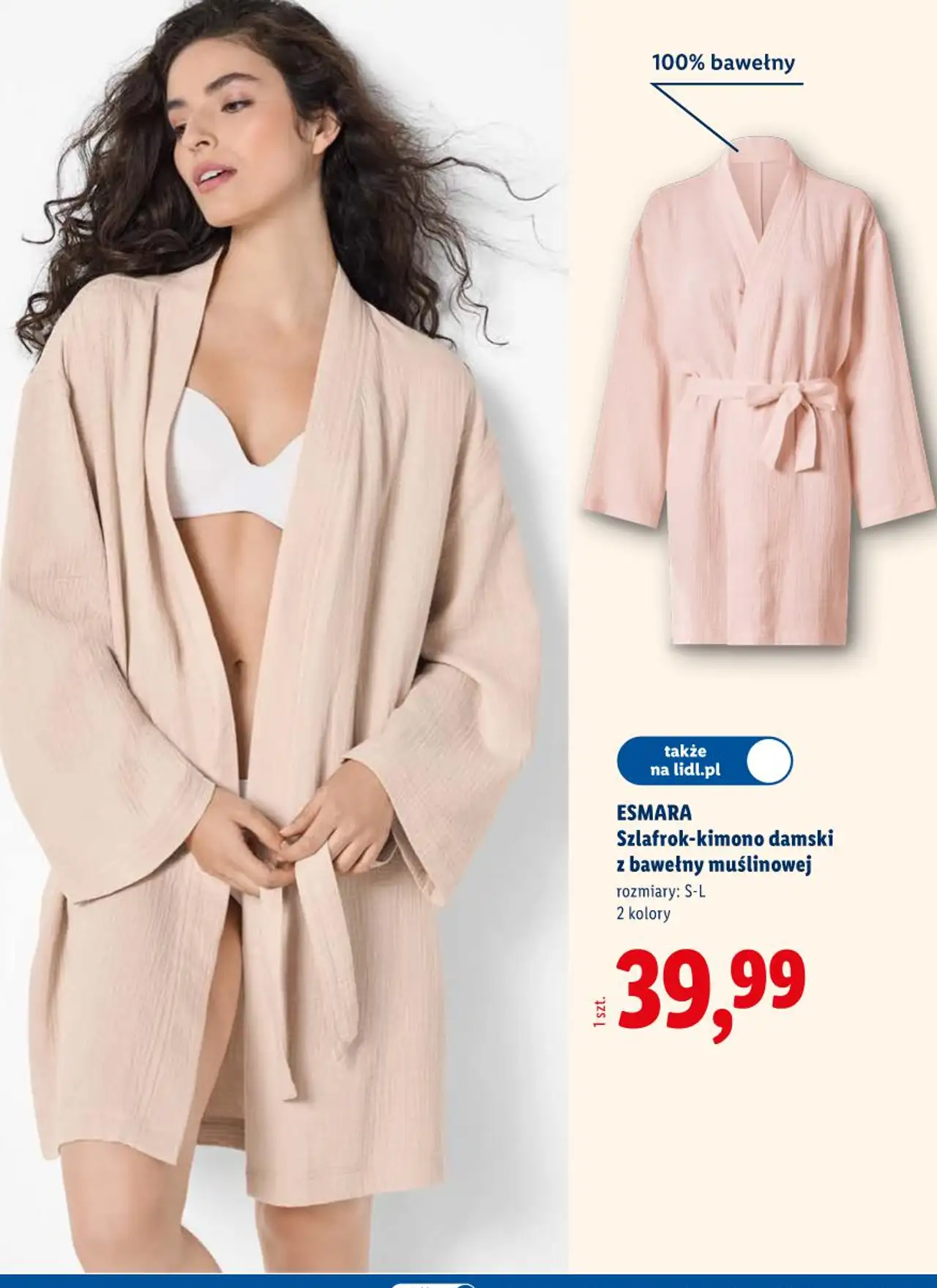 Szlafrok-kimono damski z bawełny muślinowej Esmara