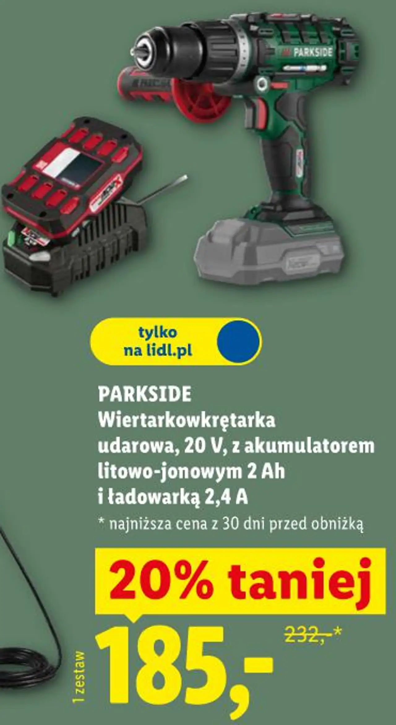 PARKSIDE Wiertarkowkrętarka udarowa, 20 V, z akumulatorem litowo-jonowym 2 Ah i ładowarką 2,4 A