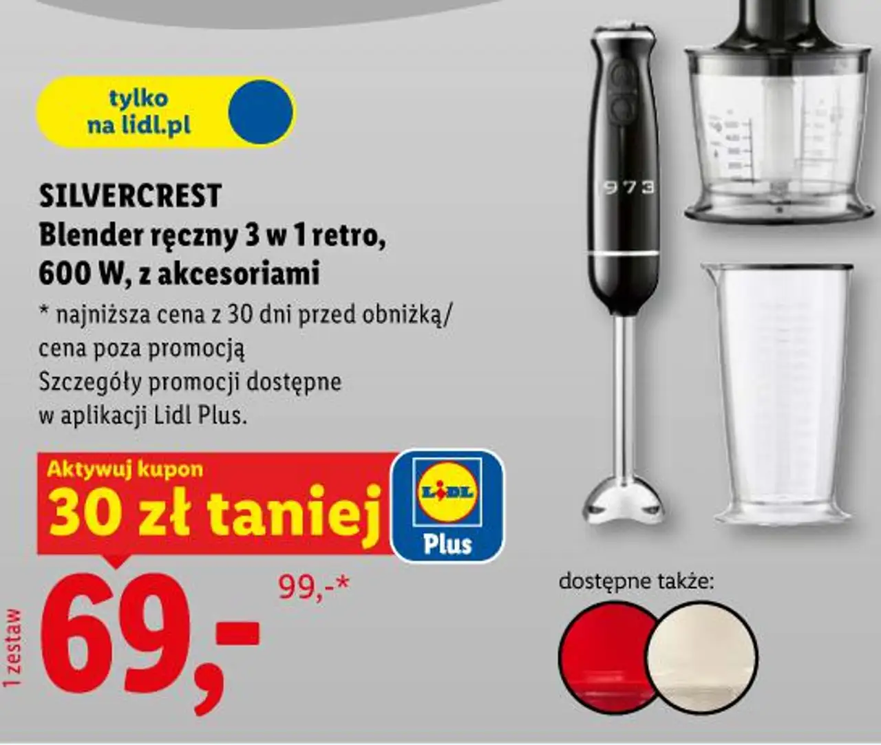SILVERCREST Blender ręczny 3 w 1 retro, 600 W, z akcesoriami