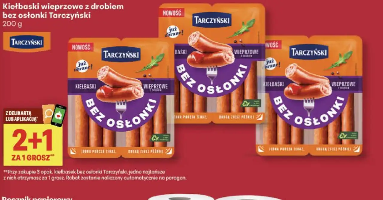 Kiełbaski wieprzowe z drobiem bez osłonki Tarczyński 2 + 1