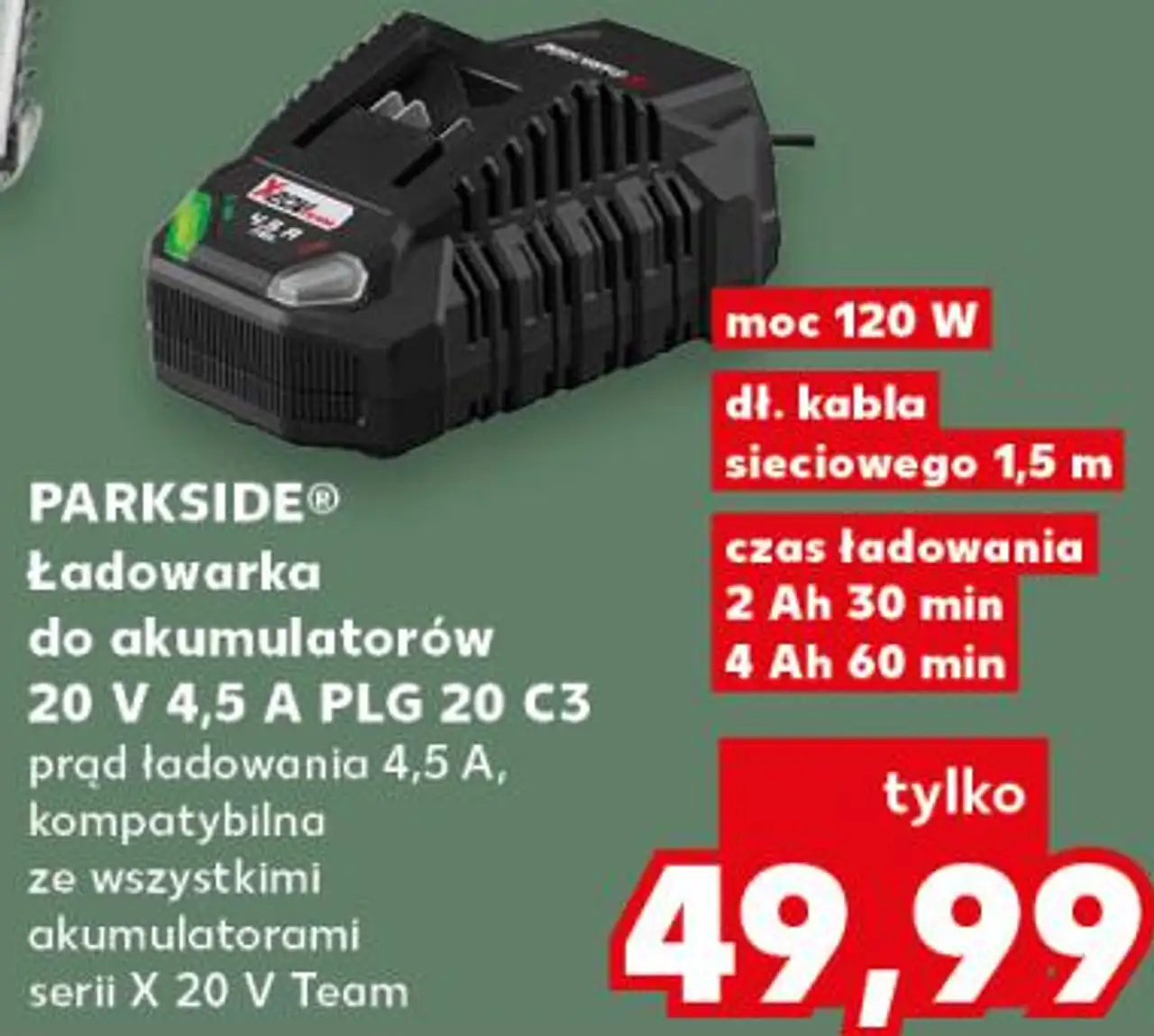 PARKSIDE Ładowarka do akumulatorów 20 V 4,5 A PLG 20 C3