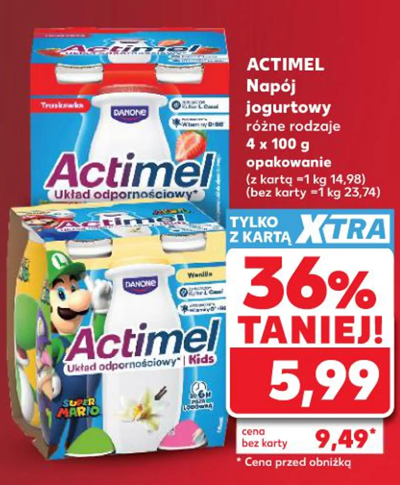 ACTIMEL Napój jogurtowy różne rodzaje 4 x 100 g opakowanie