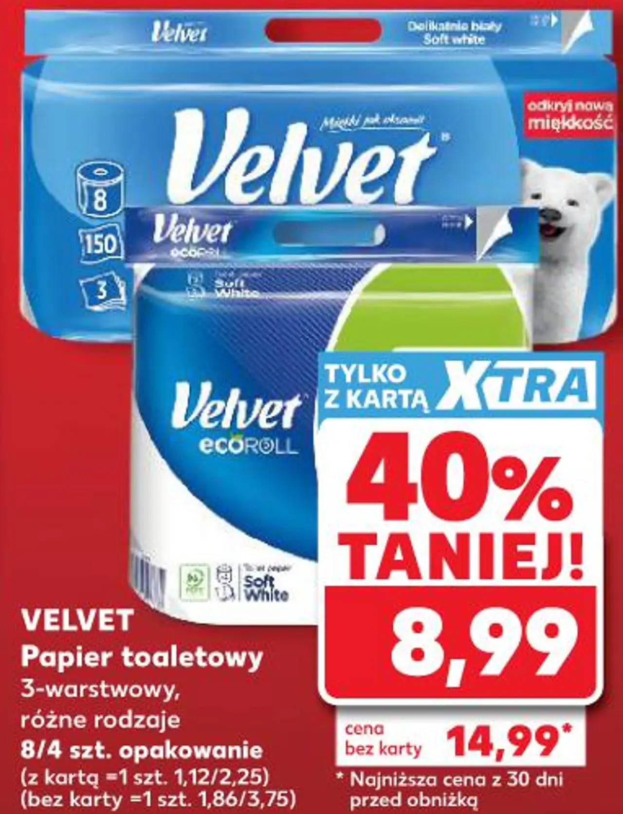 VELVET Papier toaletowy 3-warstwowy, różne rodzaje 8/4 szt. opakowanie