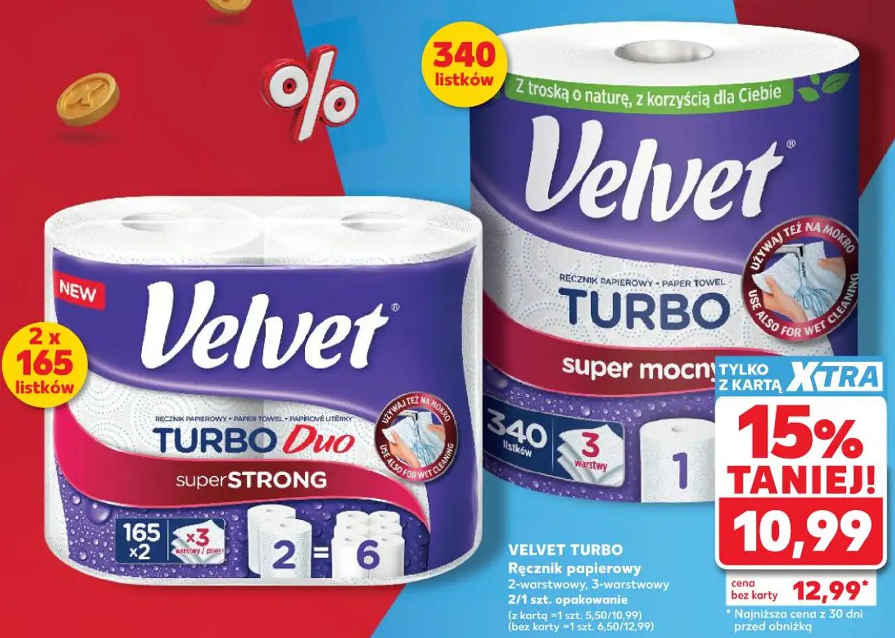 Ręcznik papierowy 2-warstwowy, 3-warstwowy 2/1 szt. opakowanie Velvet Turbo