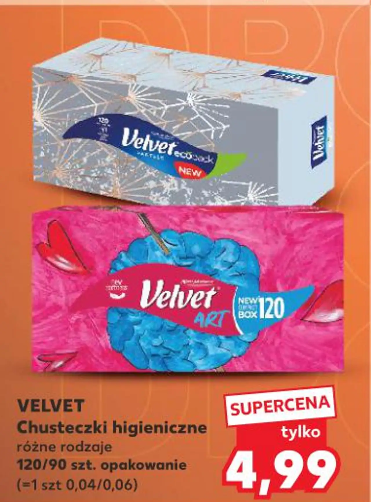 VELVET Chusteczki higieniczne różne rodzaje 120/90 szt.