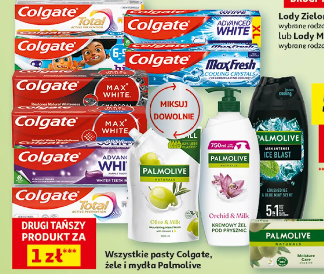Wszystkie pasty Colgate, żele i mydła Palmolive
