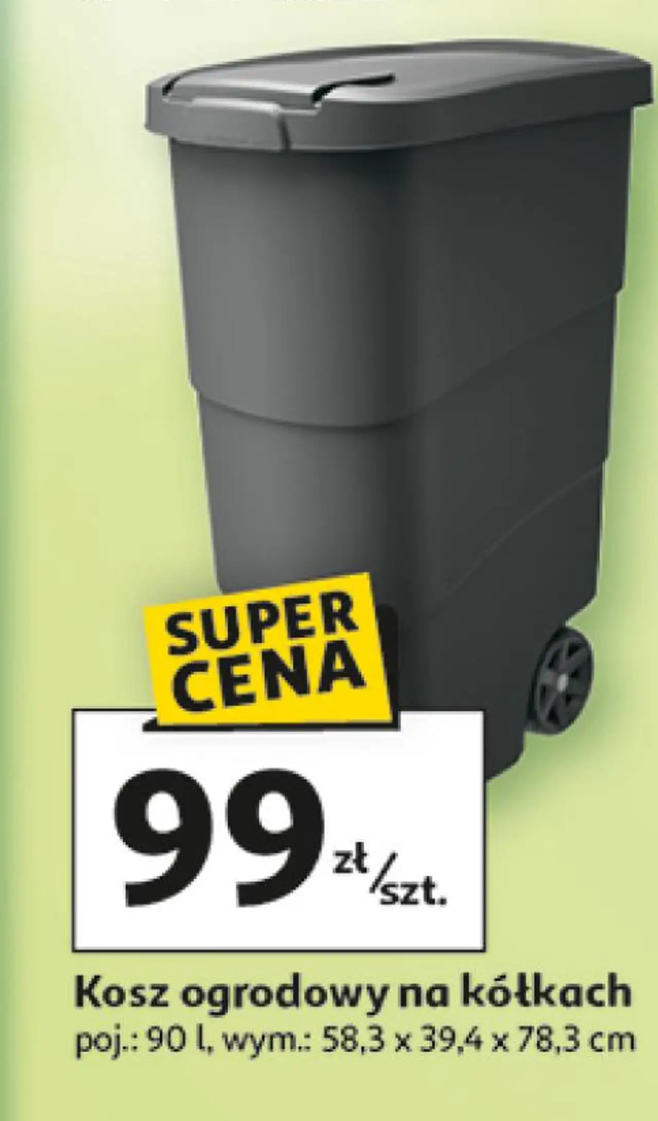 Kosz ogrodowy na kółkach poj.: 90 l, wym.: 58,3 x 39,4 x 78,3 cm