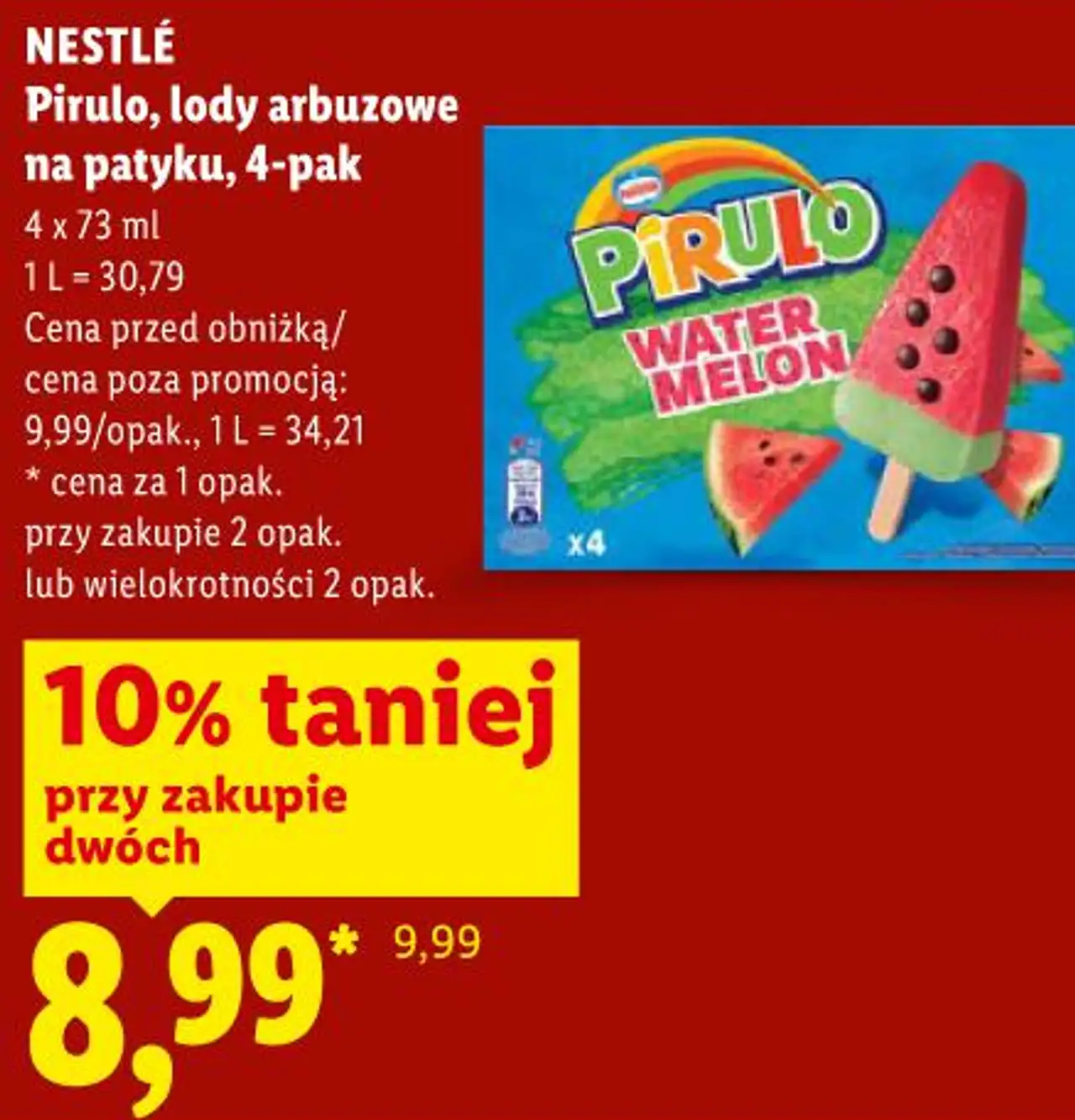 NESTLÉ Pirulo, lody arbuzowe na patyku, 4-pak
