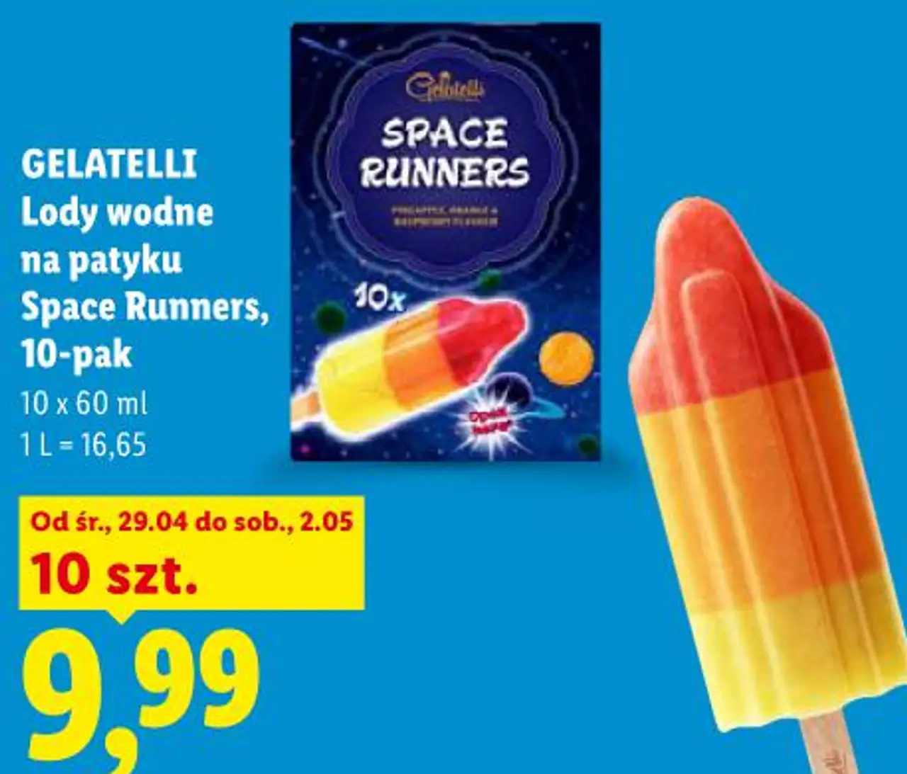 GELATELLI Lody wodne na patyku Space Runners, 10-pak