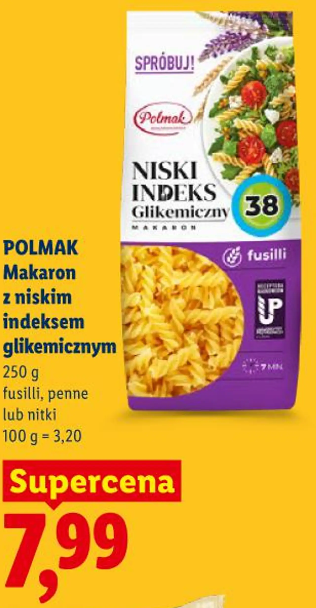 POLMAK Makaron z niskim indeksem glikemicznym 250 g fusilli, penne lub nitki