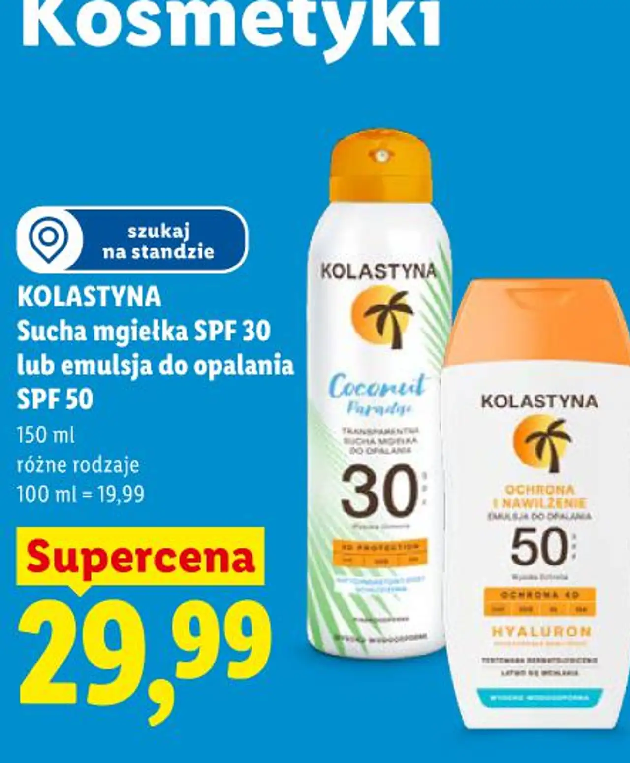 KOLASTYNA Sucha mgiełka SPF 30 lub emulsja do opalania SPF 50