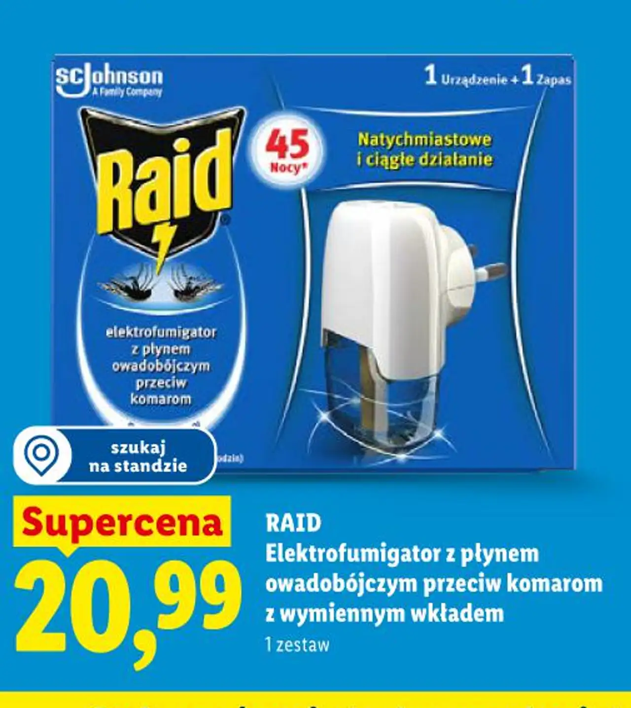 RAID Elektrofumigator z płynem owadobójczym przeciw komarom z wymiennym wkładem 1 zestaw