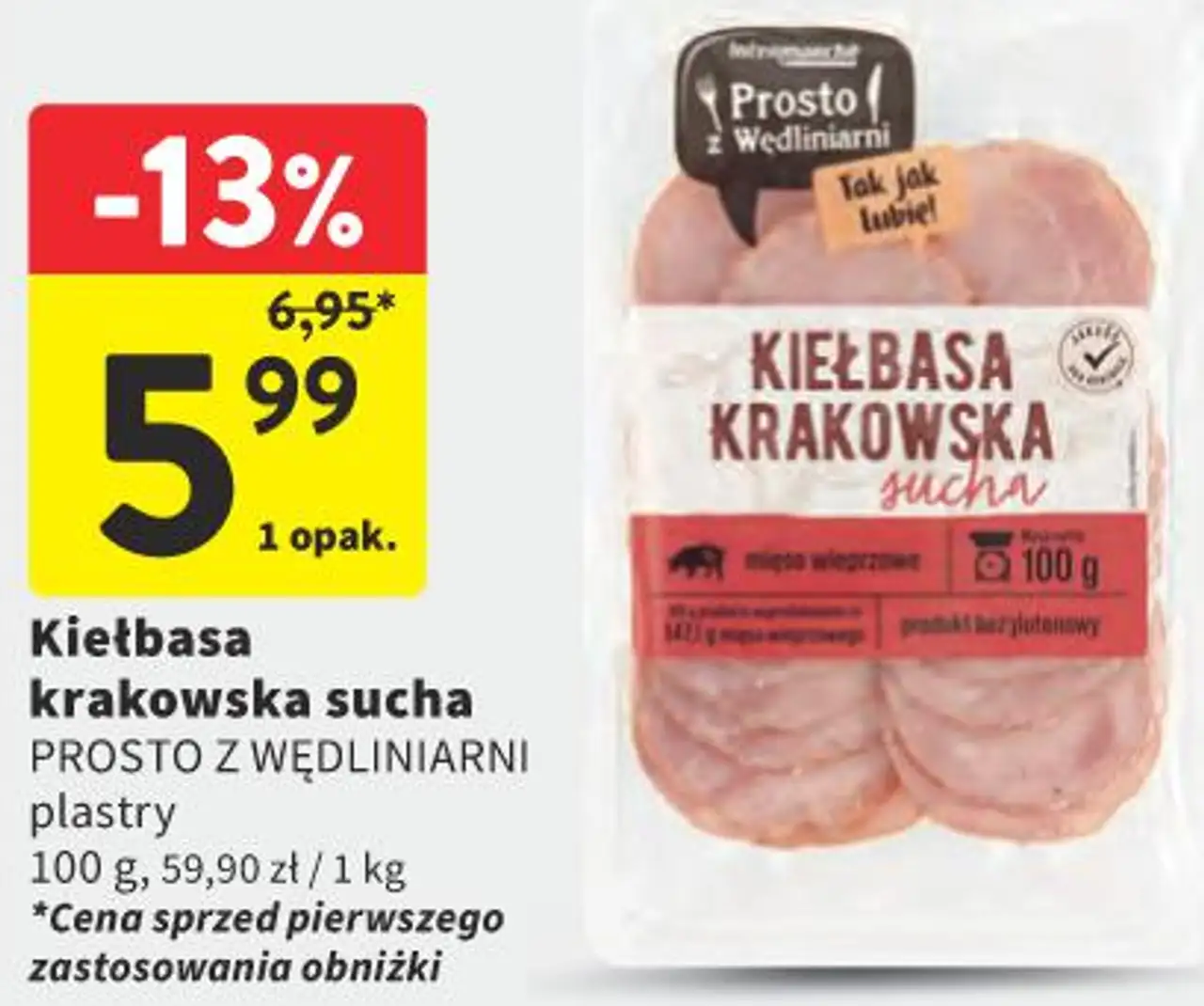 Kiełbasa krakowska sucha PROSTO Z WĘDLINIARNI plastry