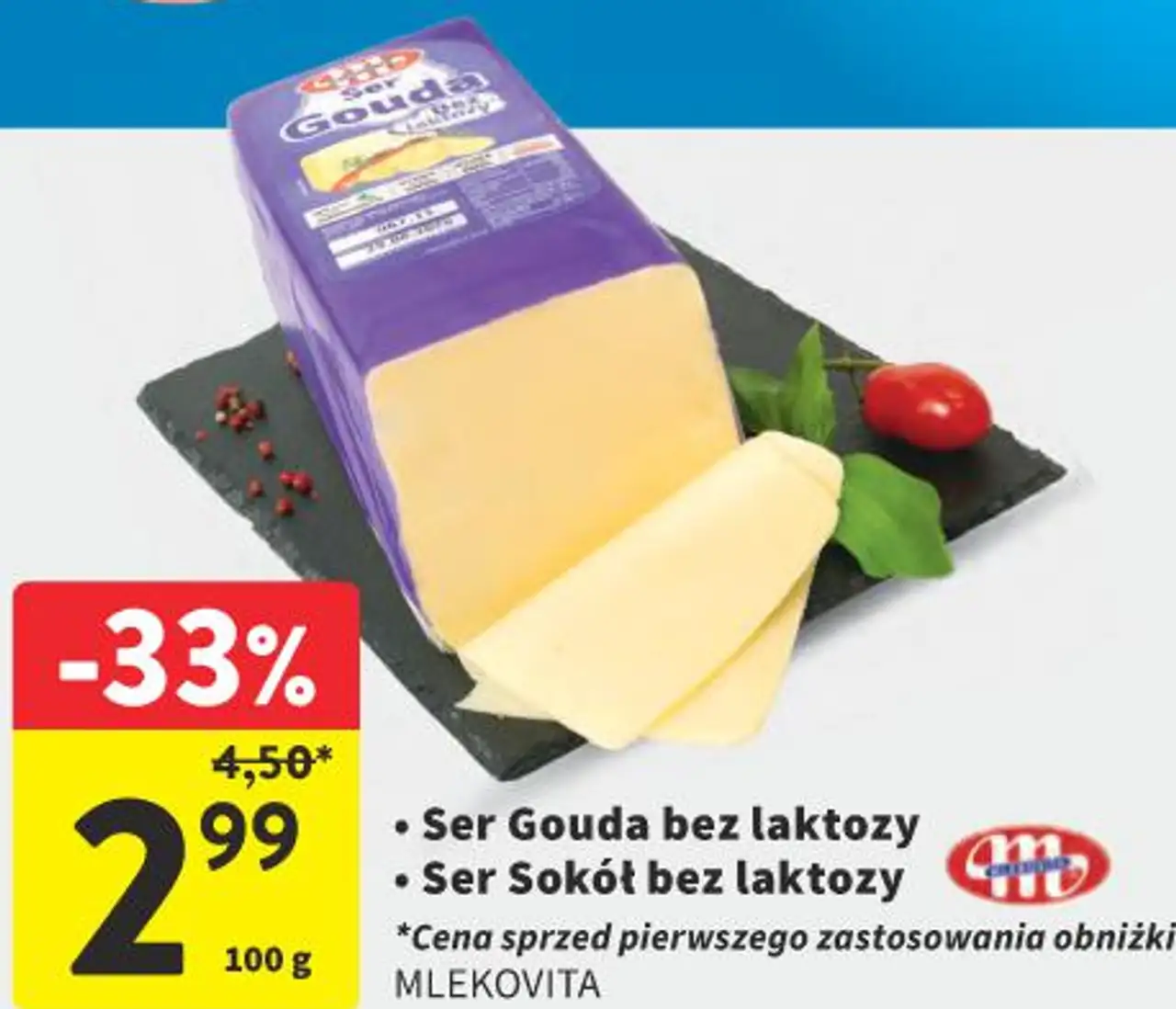 Ser Gouda bez laktozy/Ser Sokół bez laktozy MLEKOVITA