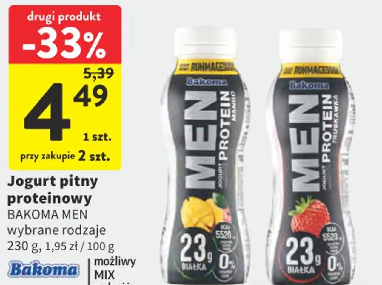 Jogurt pitny proteinowy BAKOMA MEN wybrane rodzaje 230 g