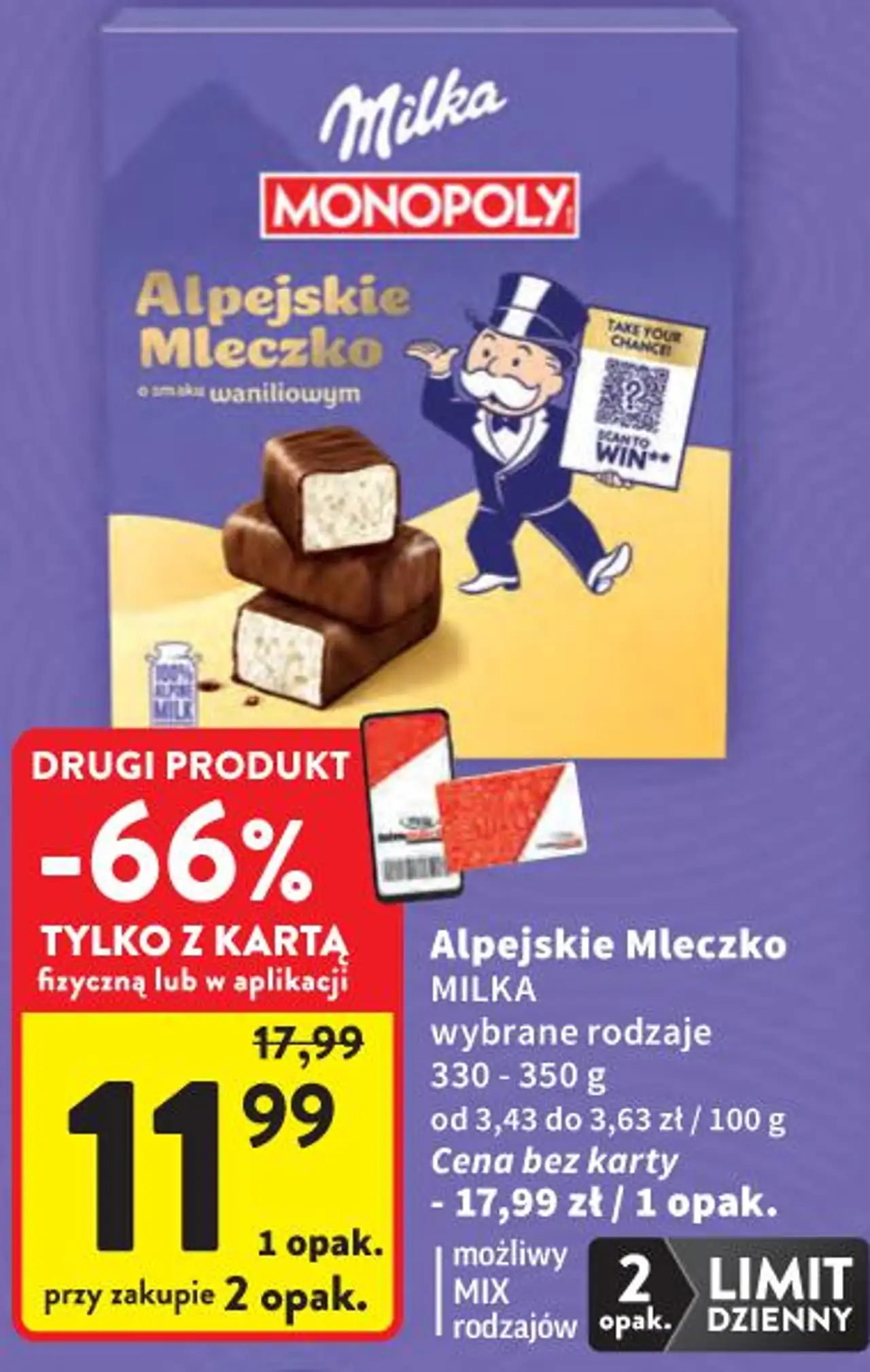 Alpejskie Mleczko MILKA wybrane rodzaje 330 - 350 g