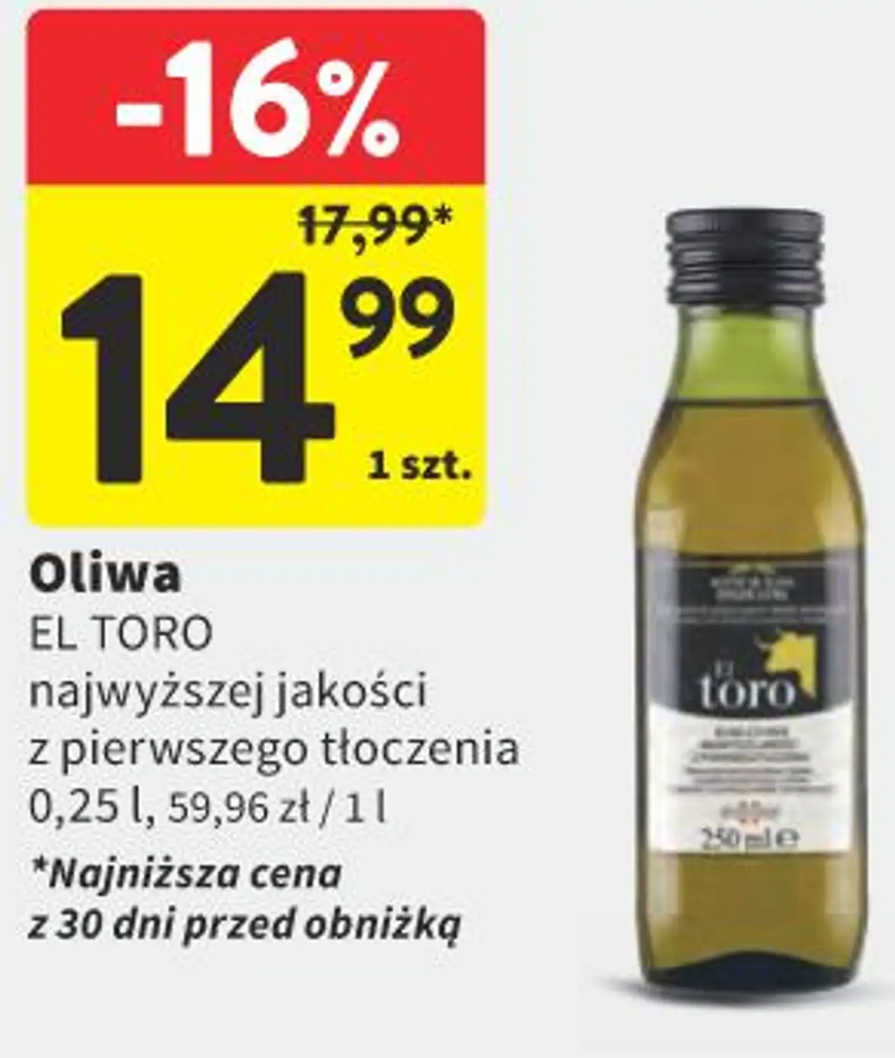 Oliwa EL TORO najwyższej jakości z pierwszego tłoczenia 0,25 l
