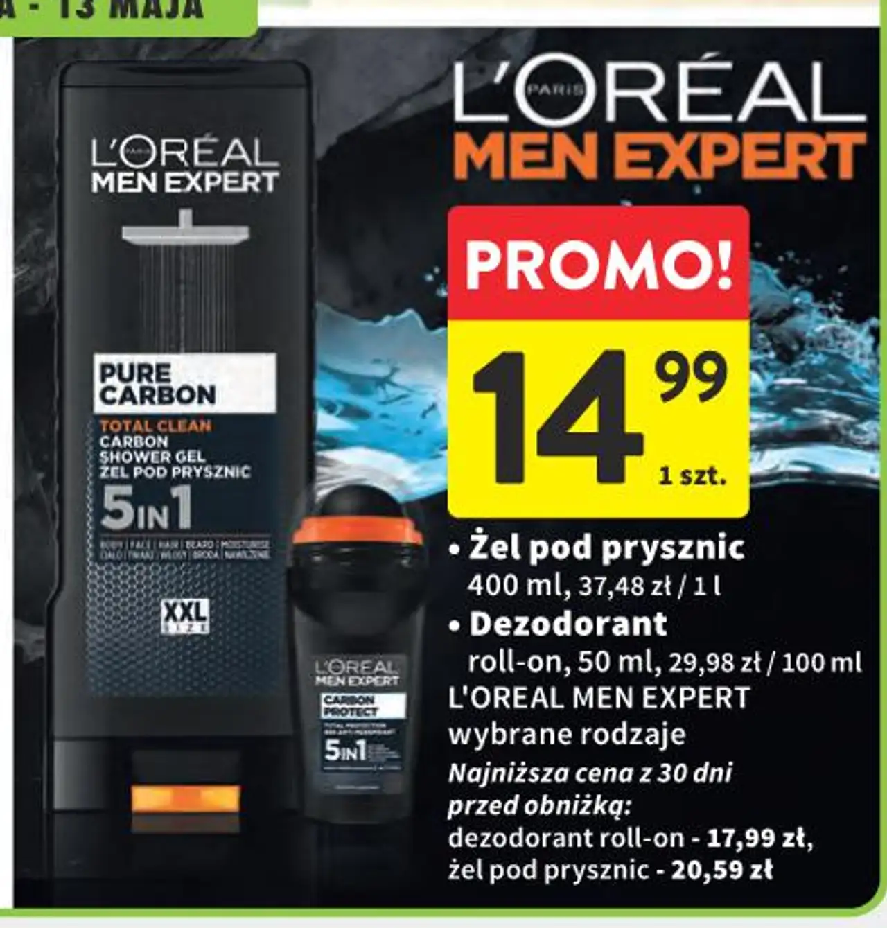 Żel pod prysznic L'OREAL MEN EXPERT wybrane rodzaje 400 ml, Dezodorant roll-on 50 ml, Dezodorant w sprayu 150 ml