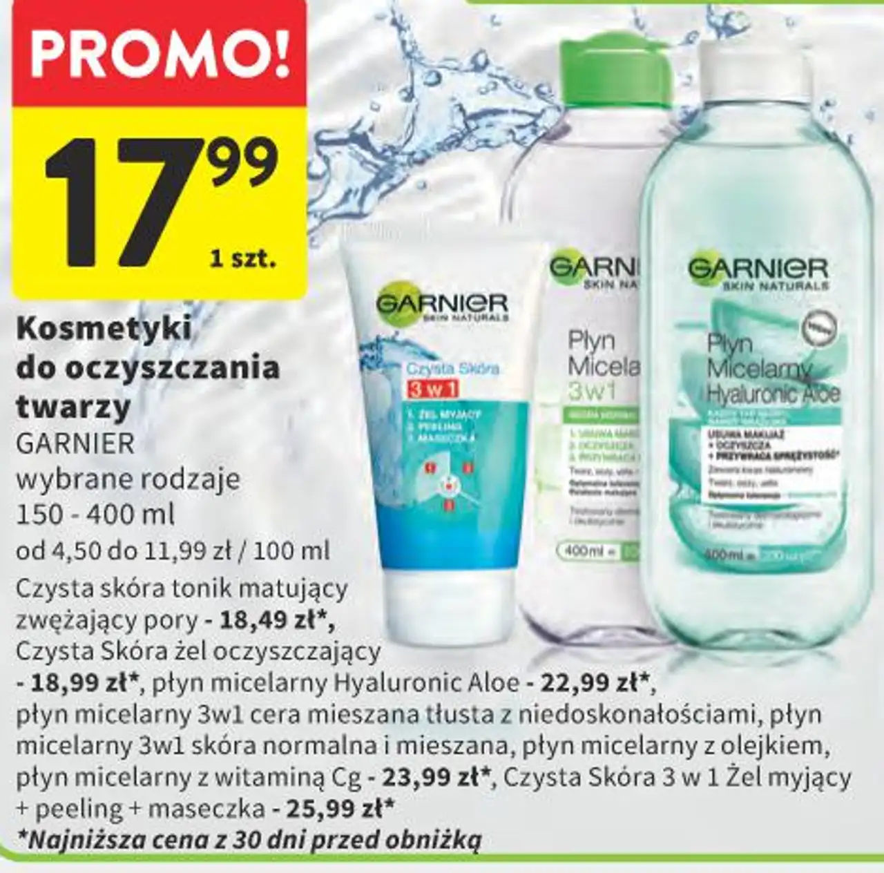 Kosmetyki do oczyszczania twarzy GARNIER wybrane rodzaje 150 - 400 ml