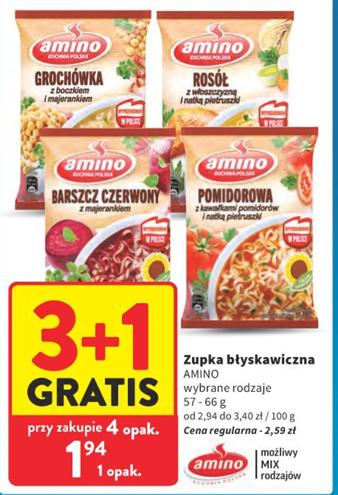 Zupka błyskawiczna AMINO wybrane rodzaje 57-66 g