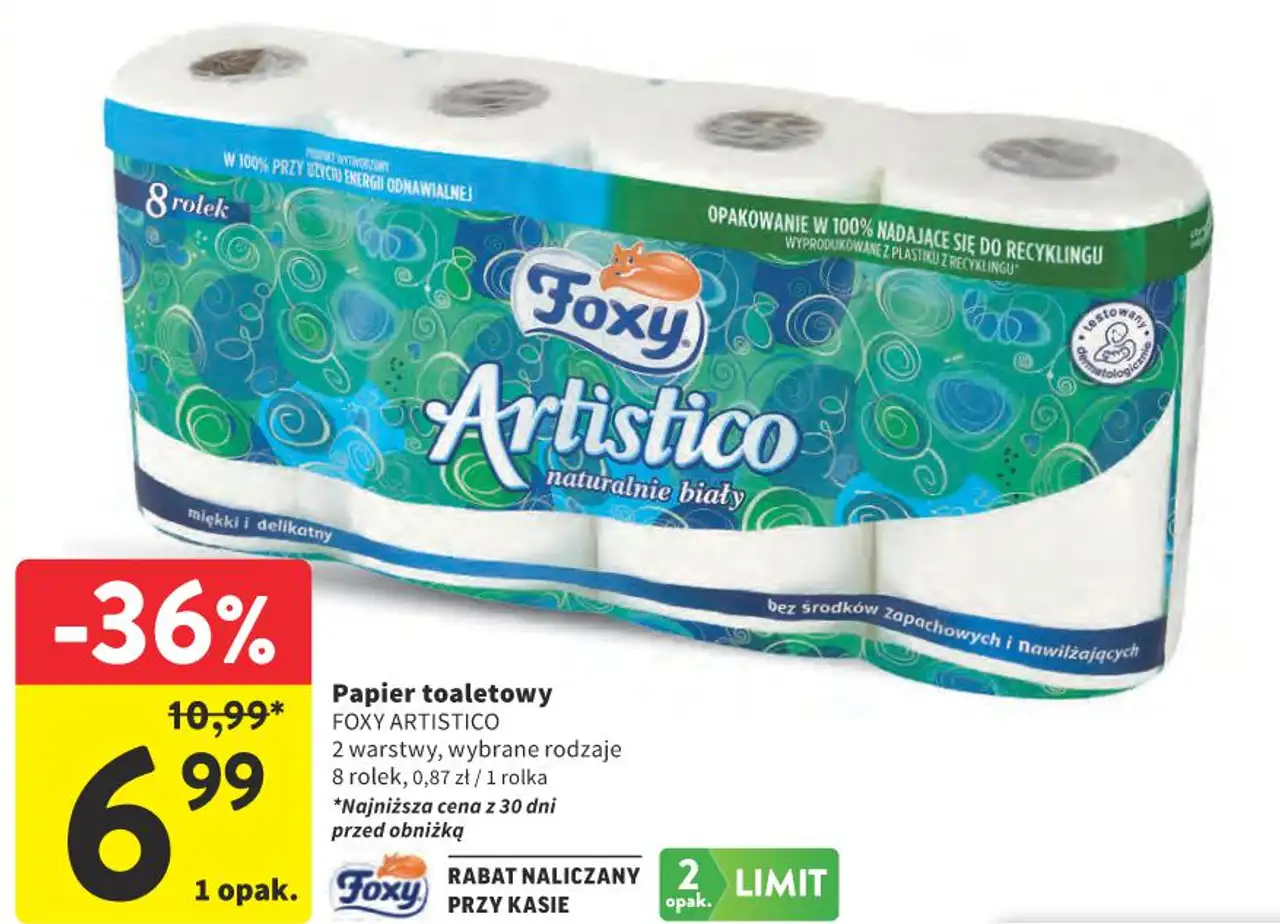 Papier toaletowy FOXY ARTISTICO 2 warstwy, wybrane rodzaje 8 rolek