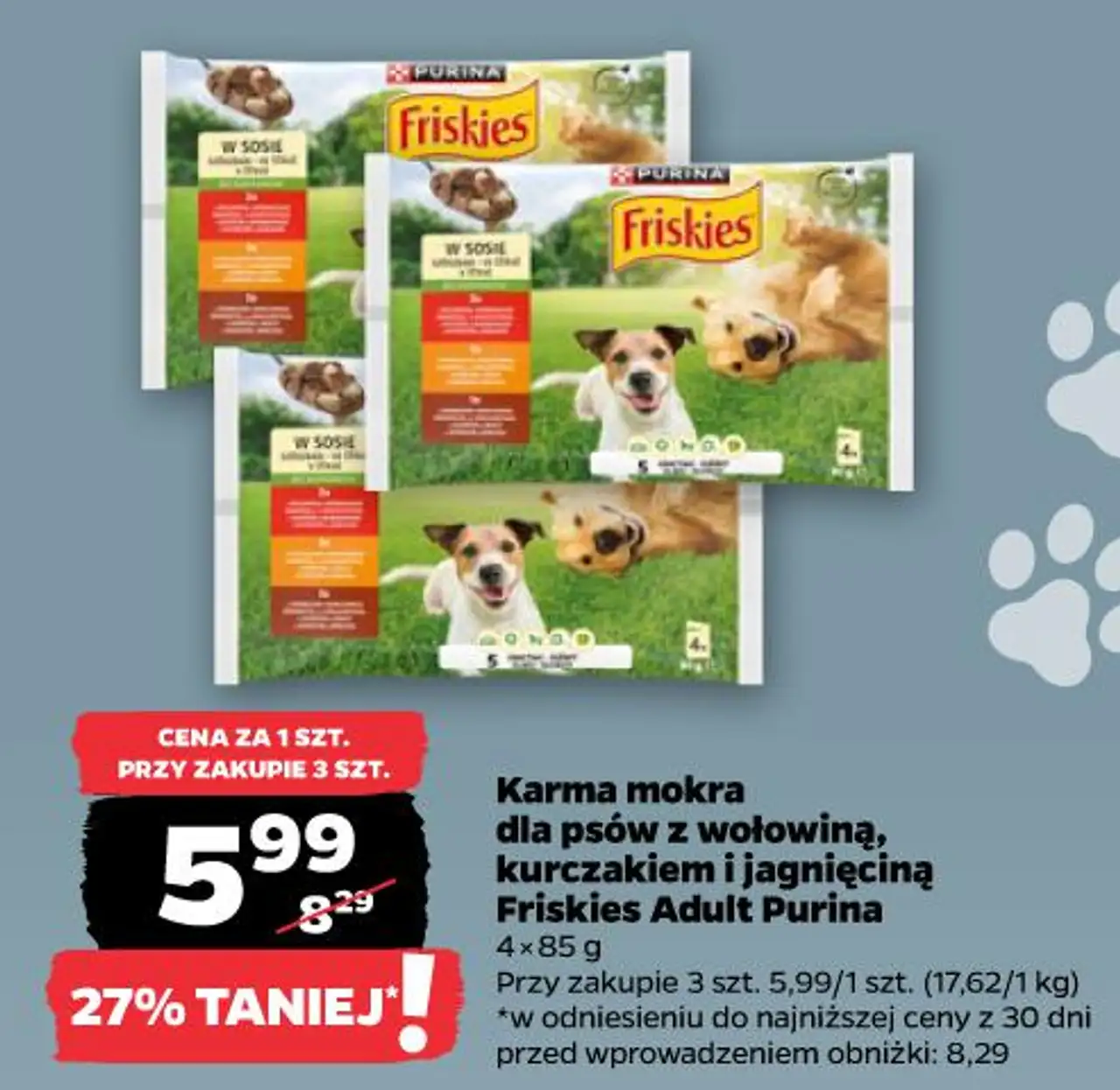 Karma mokra dla psów z wołowiną, kurczakiem i jagnięciną Friskies Adult Purina