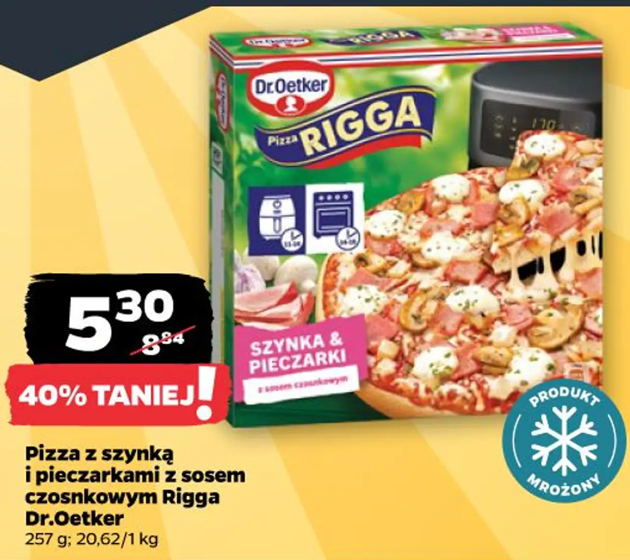 Pizza z szynką i pieczarkami z sosem czosnkowym Rigga Dr.Oetker