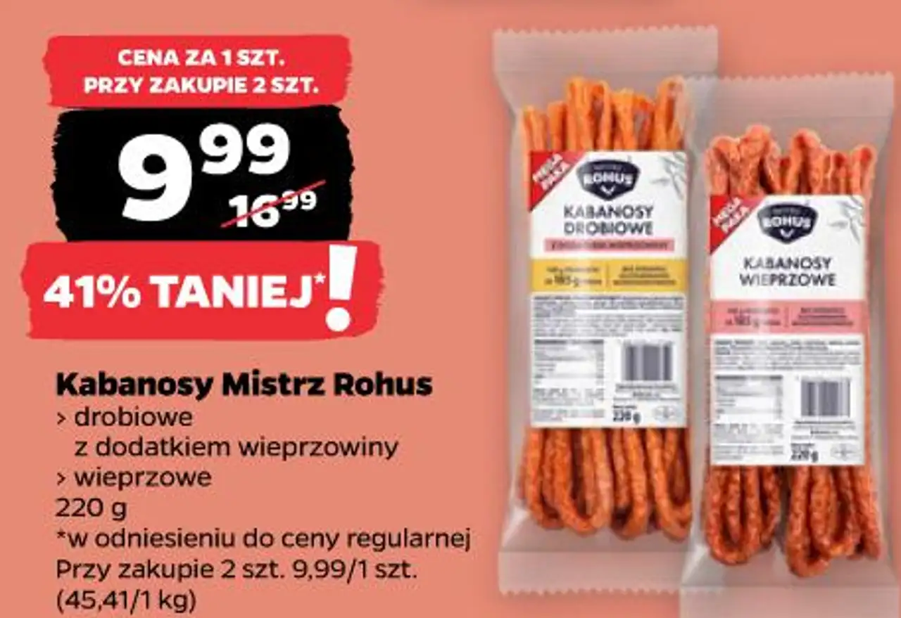 Kabanosy Mistrz Rohus 220 g > drobiowe z dodatkiem wieprzowiny > wieprzowe