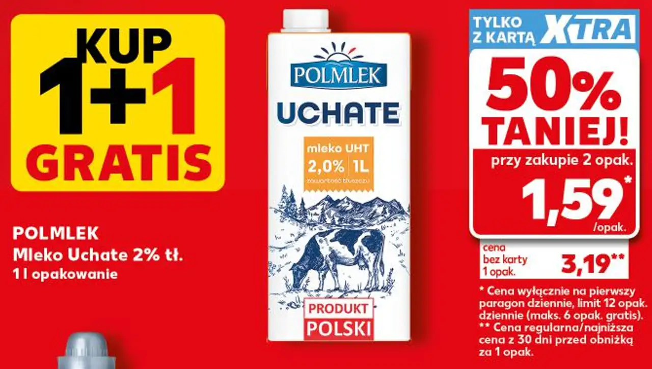 Mleko Uchate 2% tł. 1 l opakowanie