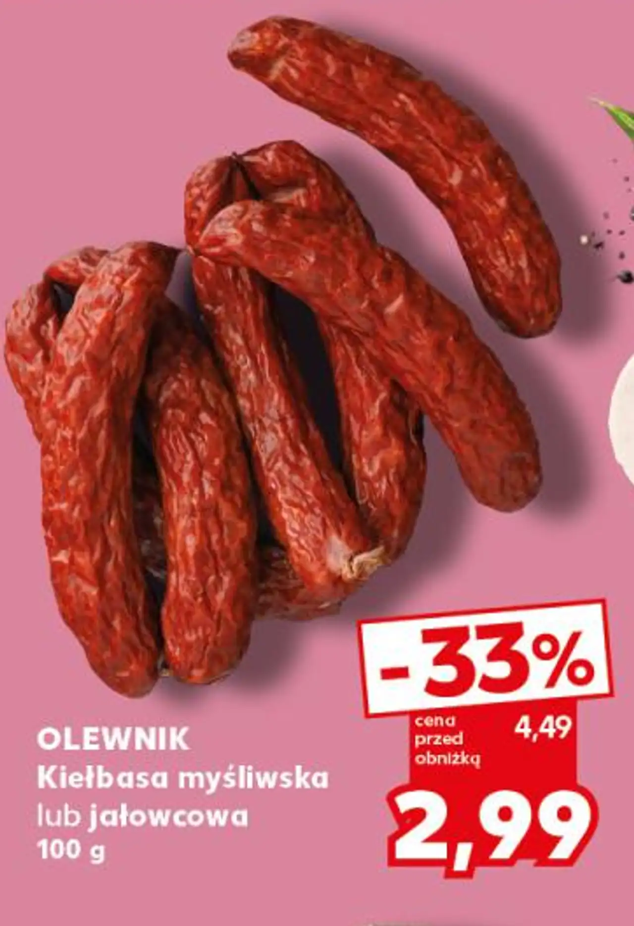 Kiełbasa myśliwska lub jałowcowa OLEWNIK