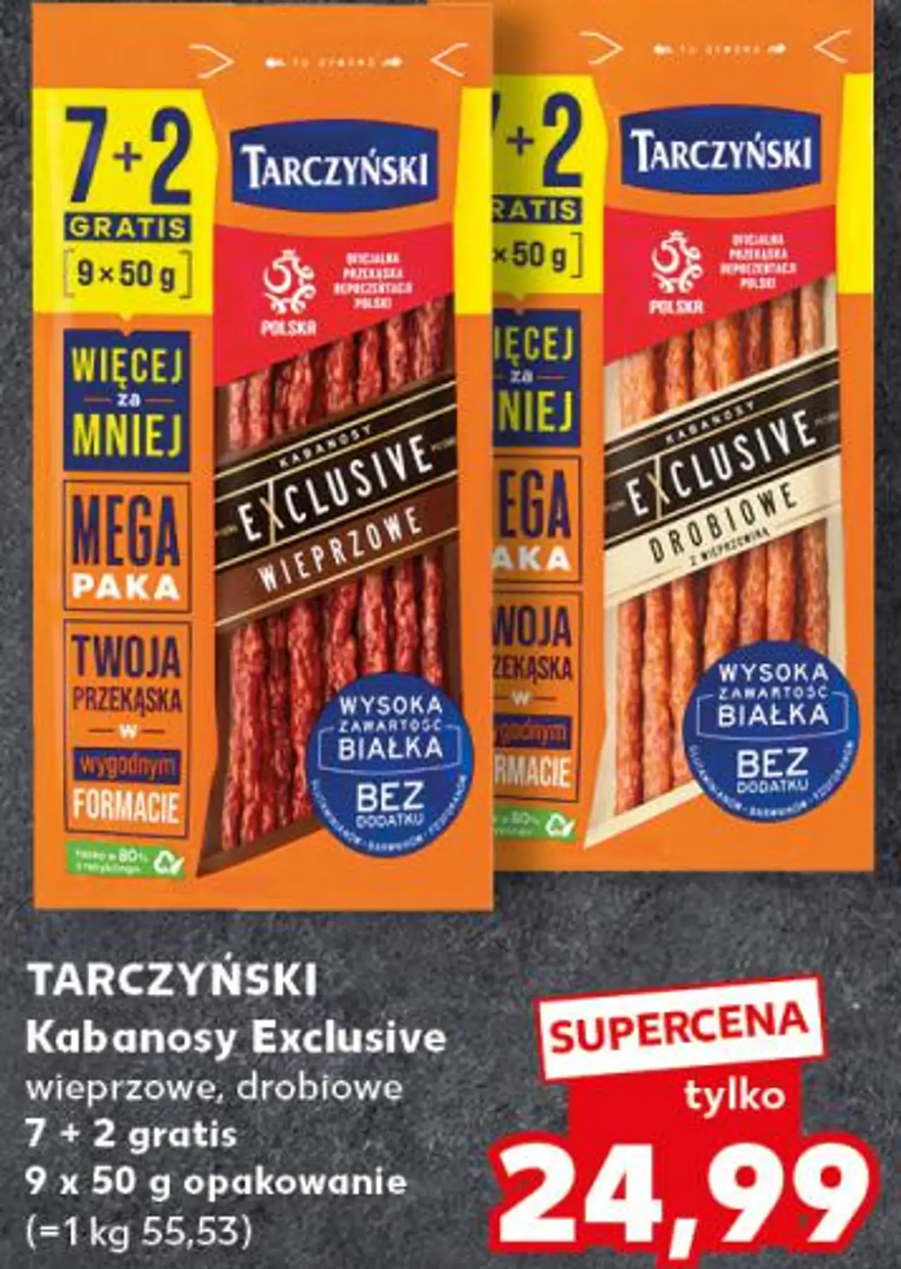 TARCZYŃSKI Kabanosy Exclusive wieprzowe, drobiowe 7 + 2 gratis