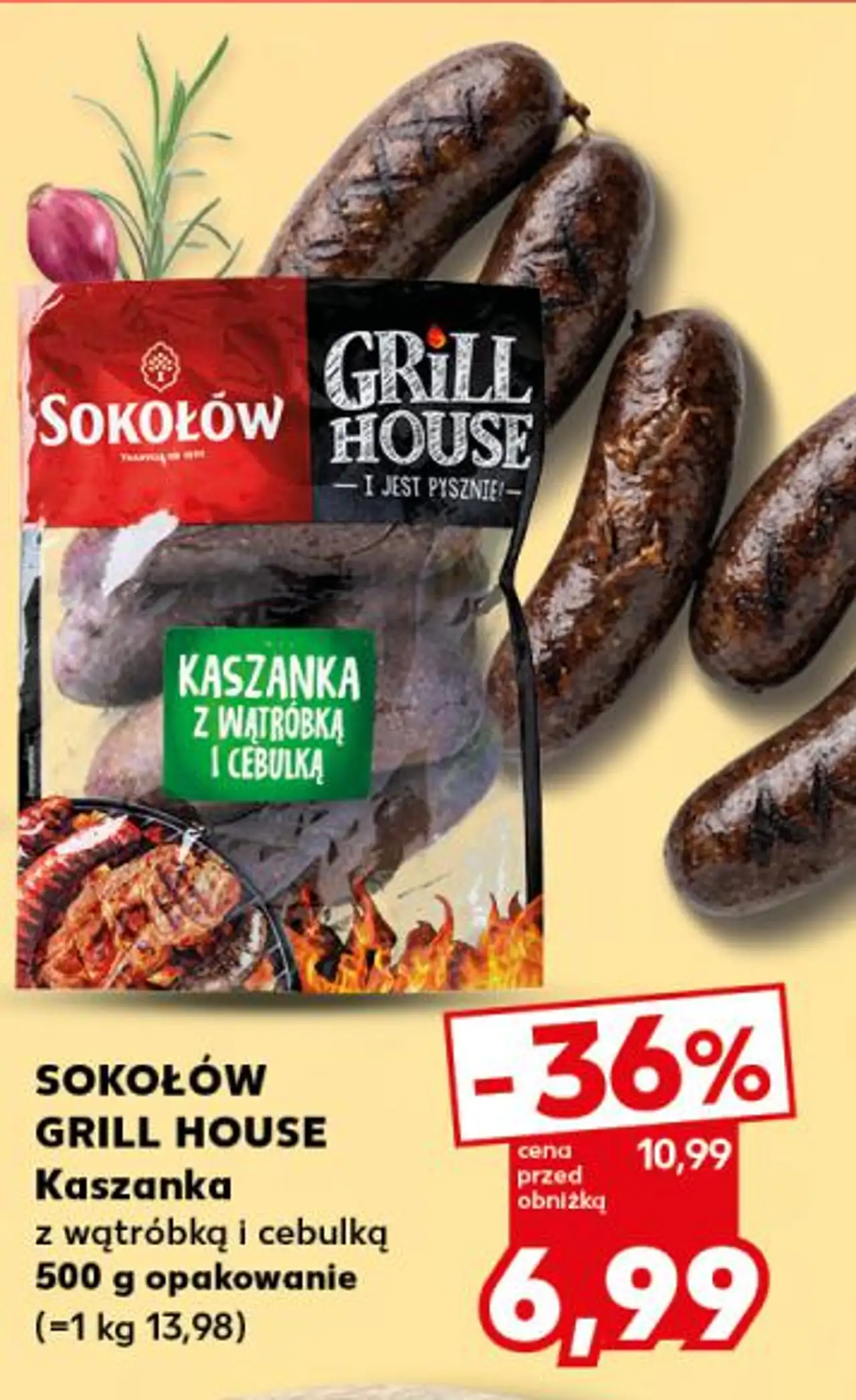 SOKOŁÓW GRILL HOUSE Kaszanka z wątróbką i cebulką 500 g opakowanie
