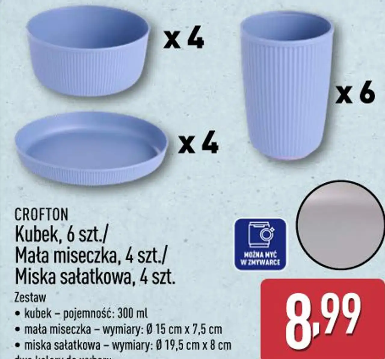 CROFTON Kubek, 6 szt. / Mała miseczka, 4 szt. / Miska sałatkowa, 4 szt.