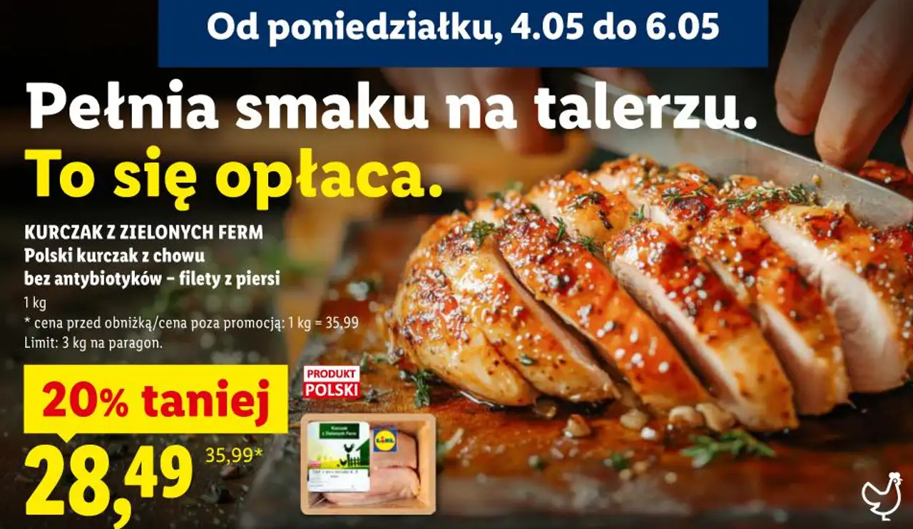 KURCZAK Z ZIELONYCH FERM Polski kurczak z chowu bez antybiotyków - filety z piersi 1 kg