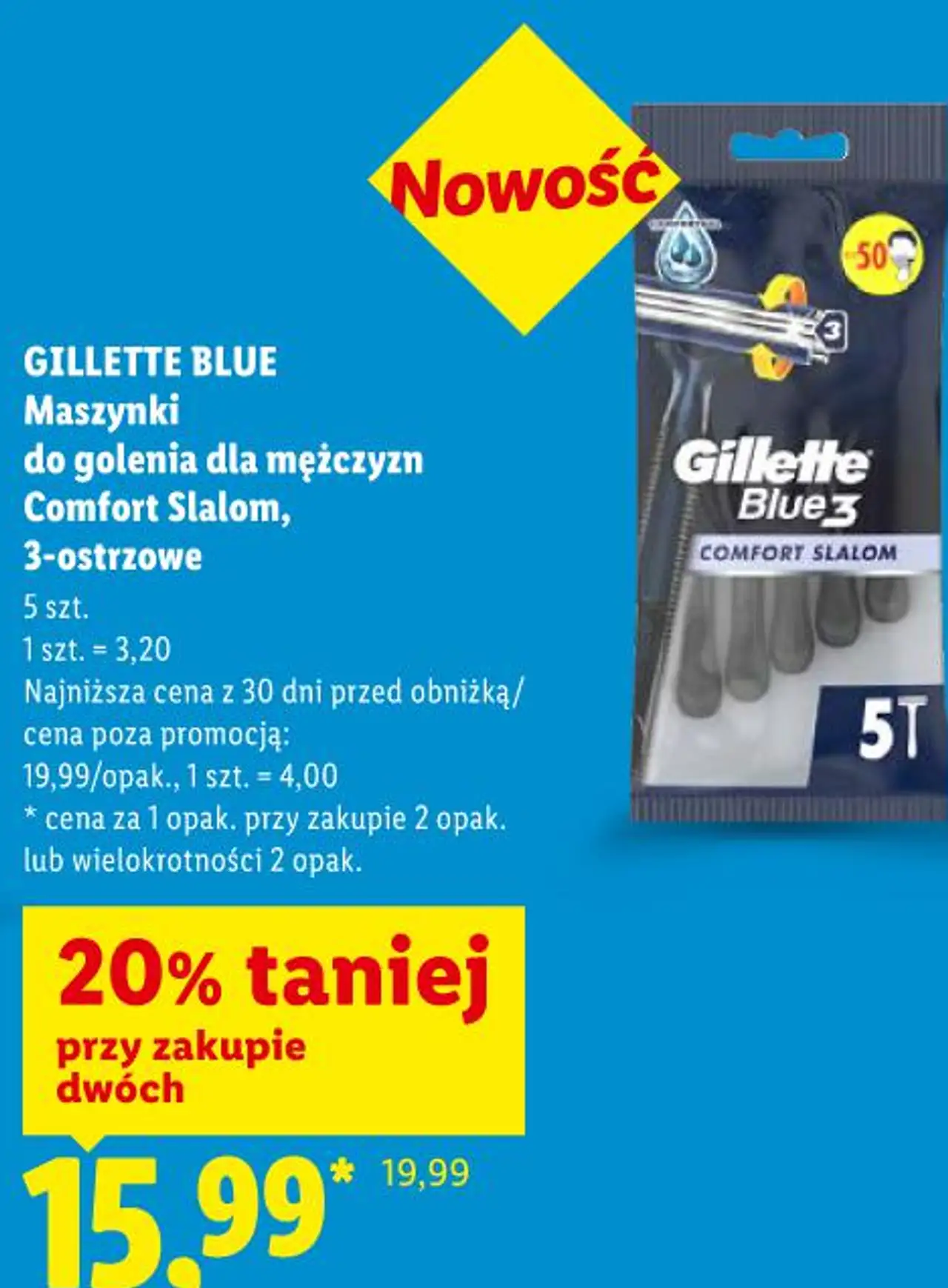 Maszynki do golenia dla mężczyzn Comfort Slalom, 3-ostrzowe GILLETTE BLUE