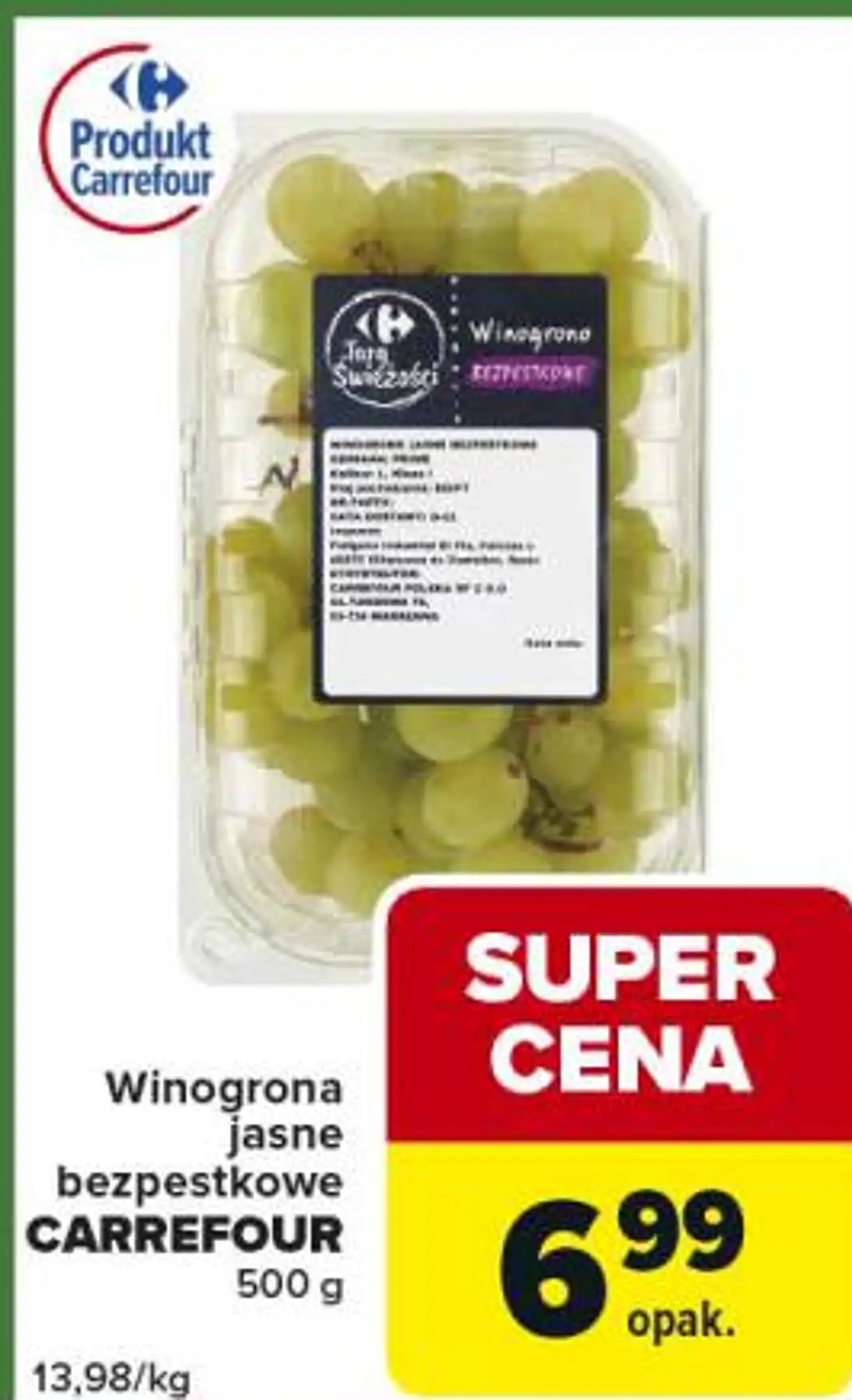Winogrona jasne bezpestkowe CARREFOUR 500 g
