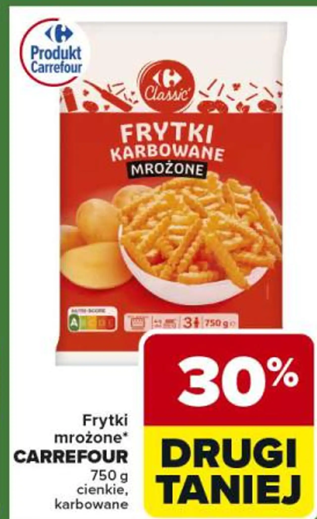 Frytki mrożone CARREFOUR 750 g cienkie, karbowane