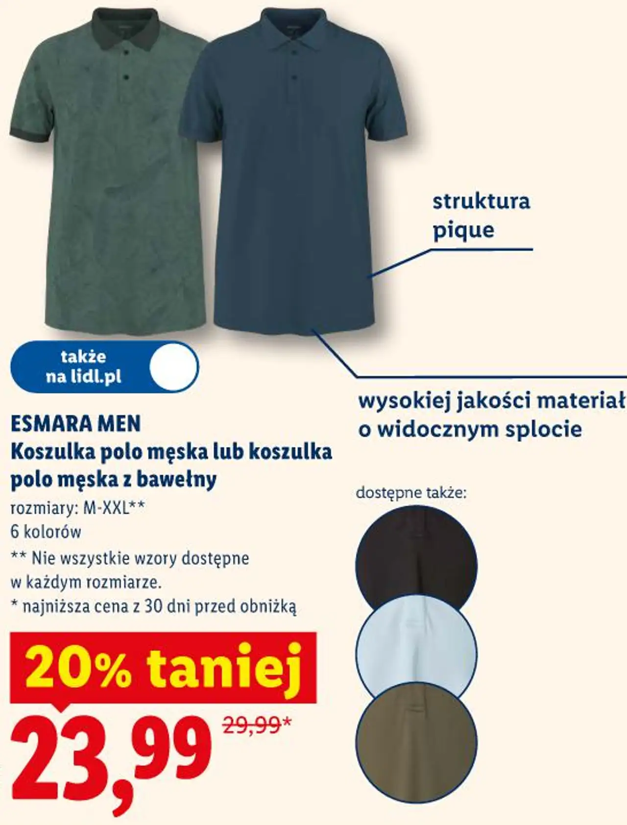 Koszulka polo męska lub koszulka polo męska z bawełny ESMARA MEN