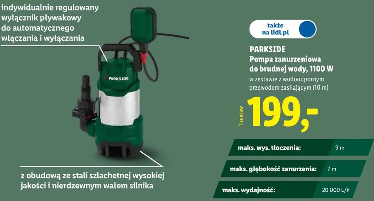 Pompa zanurzeniowa do brudnej wody, 1100 W PARKSIDE