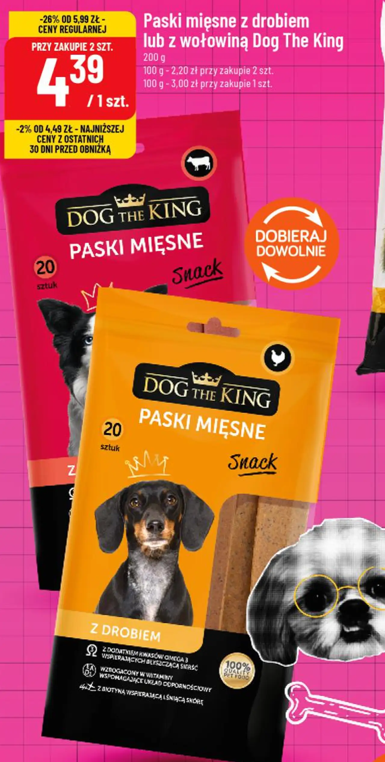 Paski mięsne z drobiem lub z wołowiną Dog The King