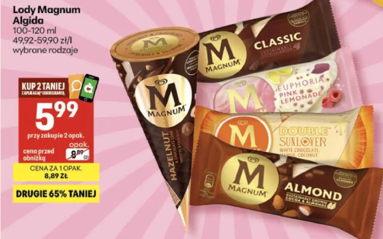 Lody Magnum Algida 100-120 ml 49,92-59,90 zł/l wybrane rodzaje