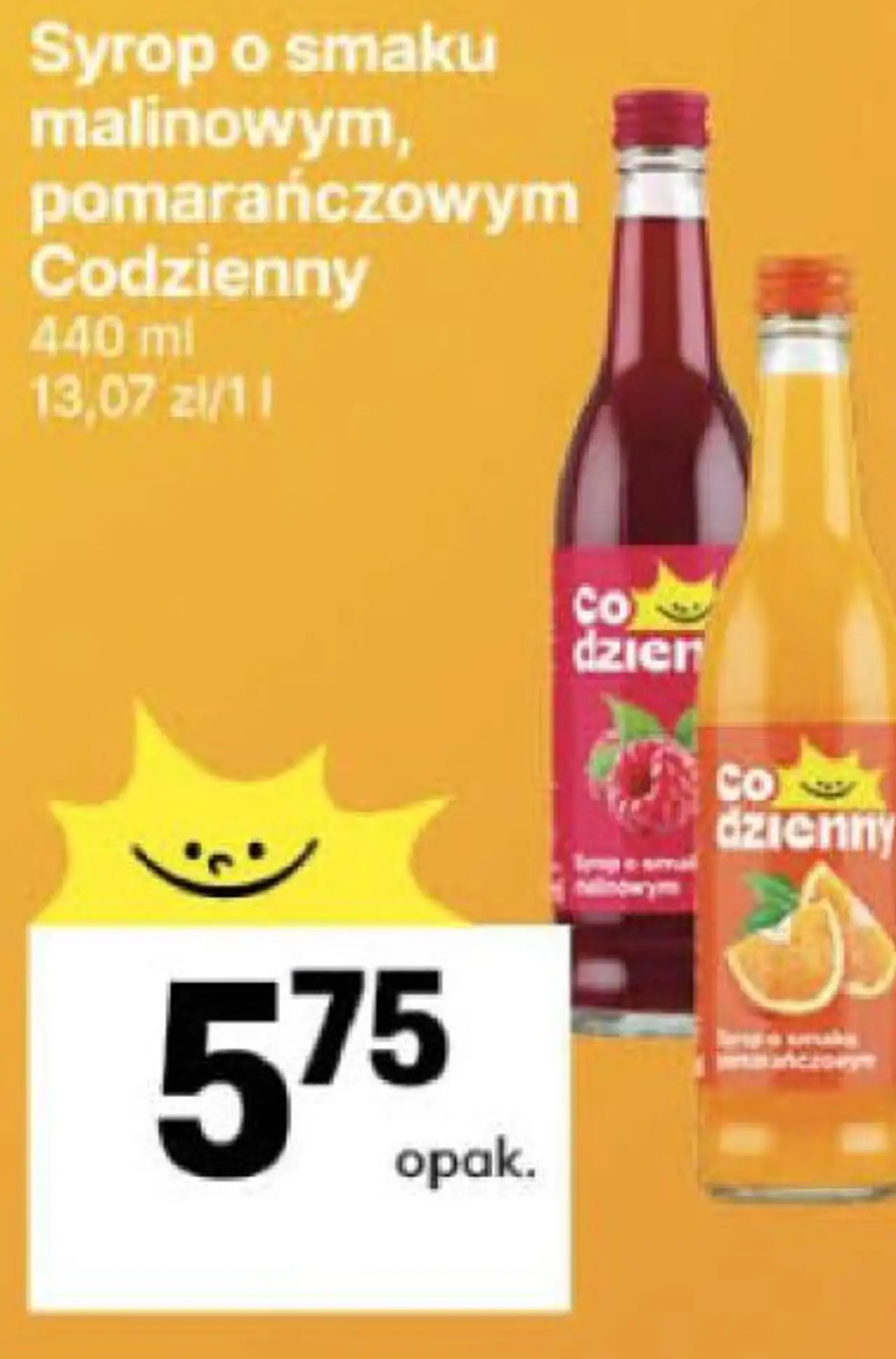 Syrop o smaku malinowym, pomarańczowym Codzienny 440 ml