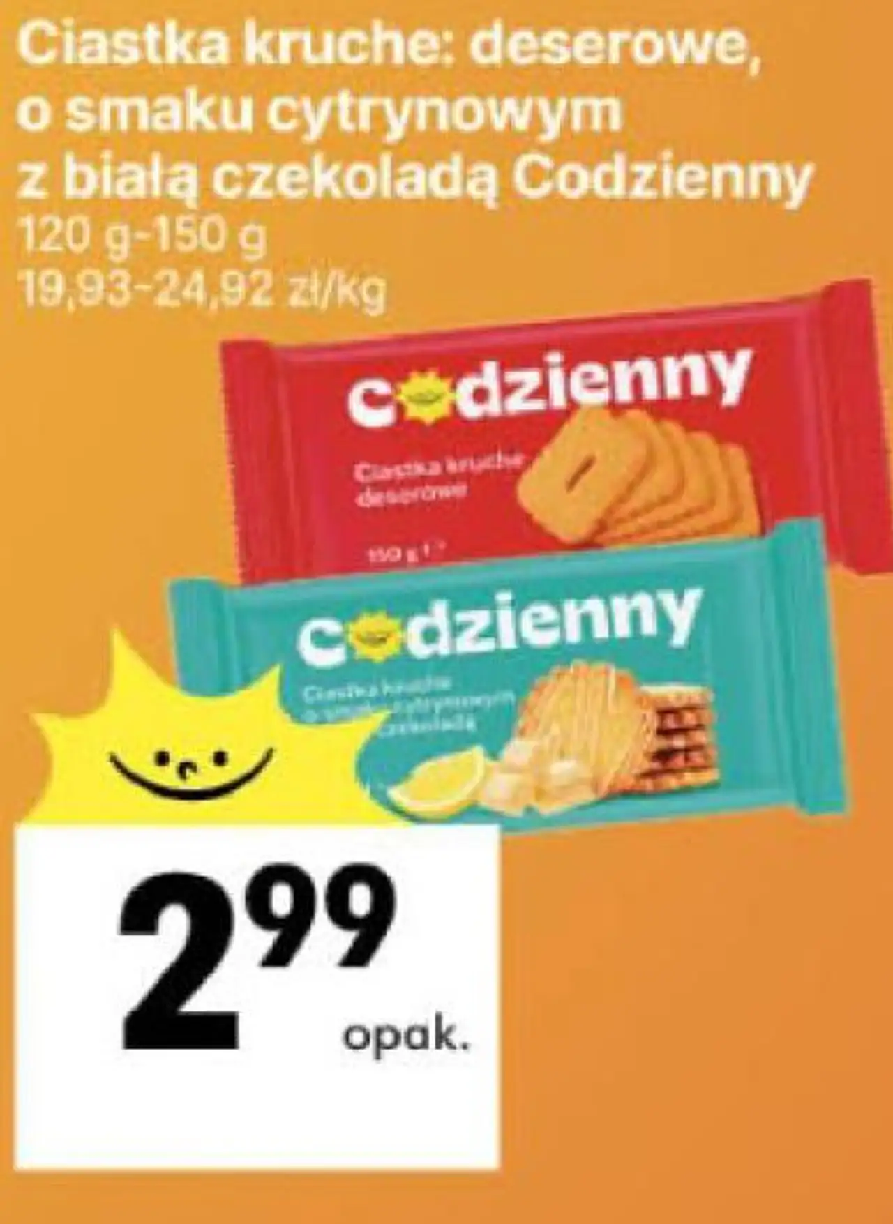 Ciastka kruche: deserowe, o smaku cytrynowym z białą czekoladą Codzienny 120 g - 150 g