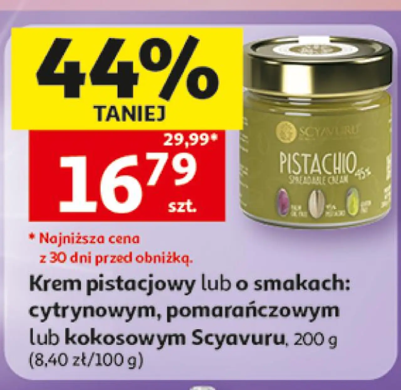 Krem pistacjowy lub o smakach: cytrynowym, pomarańczowym lub kokosowym Scyavuru, 200 g