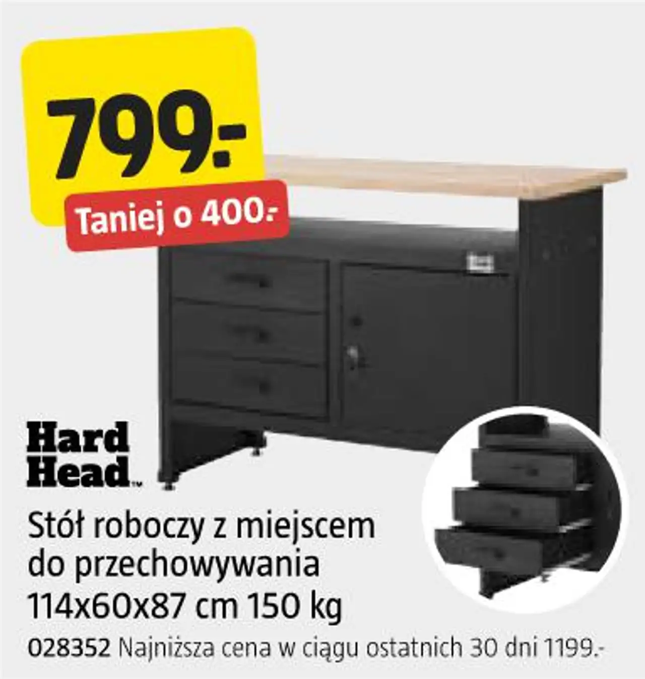 Hard Head Stół roboczy z miejscem do przechowywania 114x60x87 cm 150 kg