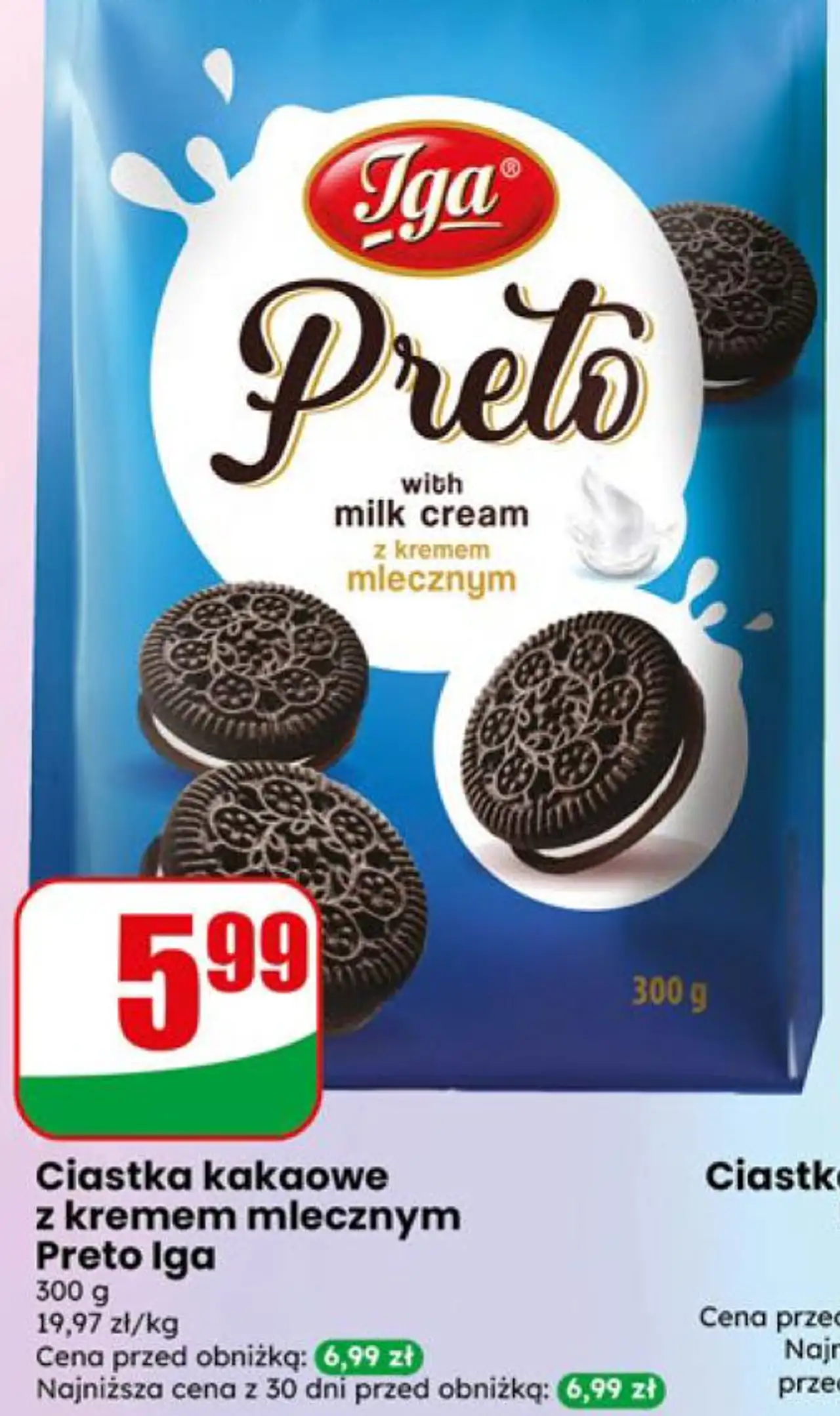 Ciastka kakaowe z kremem mlecznym Preto Iga