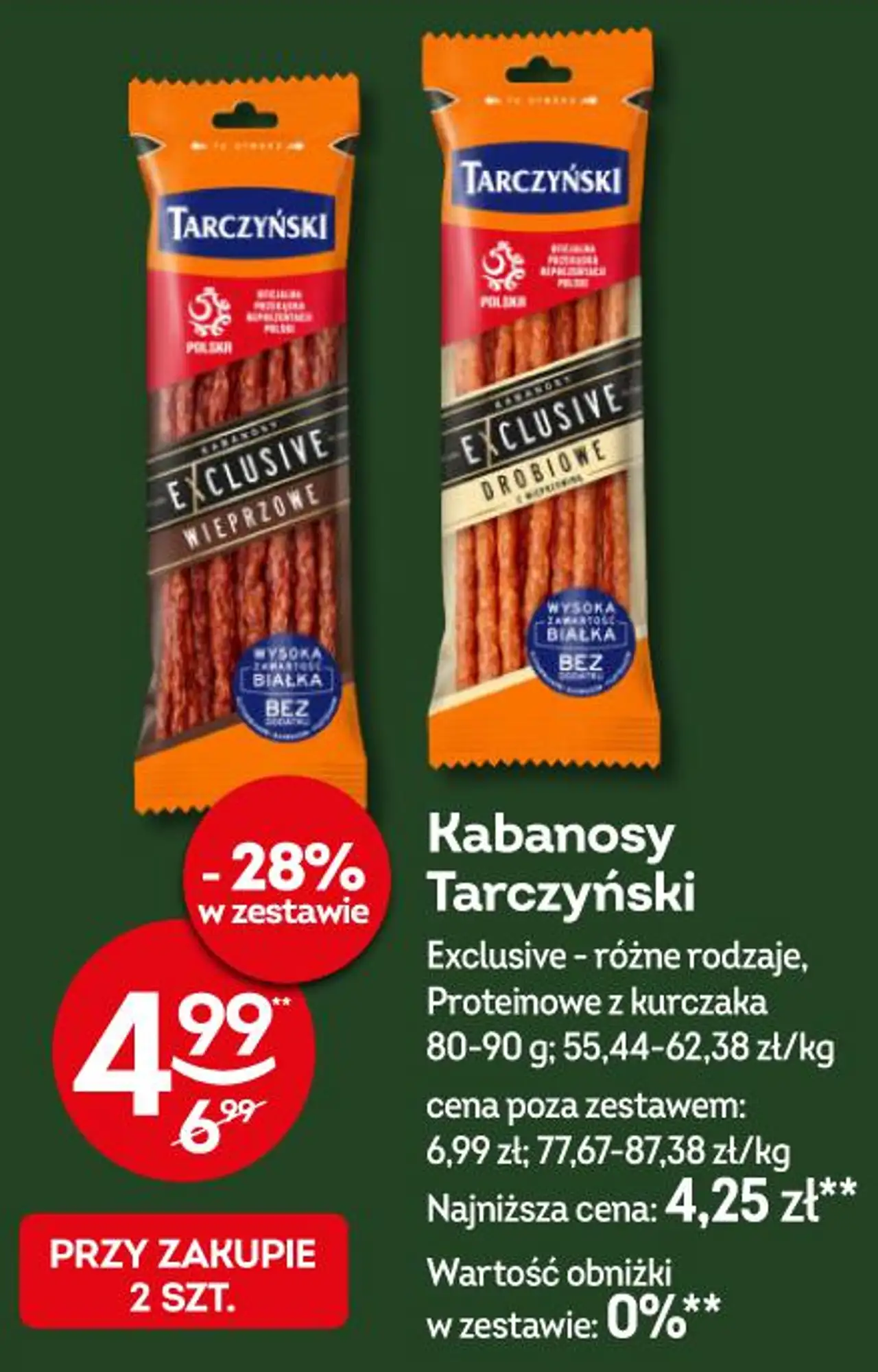 Kabanosy Tarczyński Exclusive - różne rodzaje, Proteinowe z kurczaka
