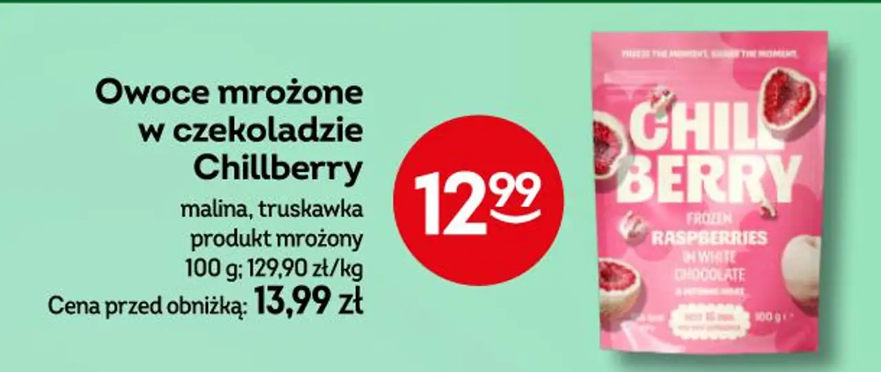 Owoce mrożone w czekoladzie Chillberry malina, truskawka produkt mrożony 100 g