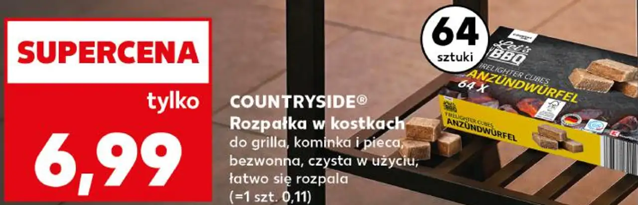 Rozpałka w kostkach do grilla, kominka i pieca, bezwonna, czysta w użyciu, łatwo się rozpala COUNTRYSIDE®